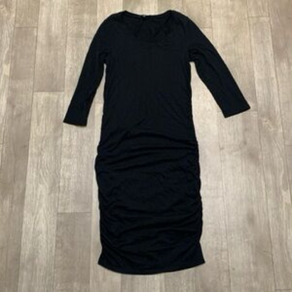 Express Black Long-Sleeve Ruched Midi Dress